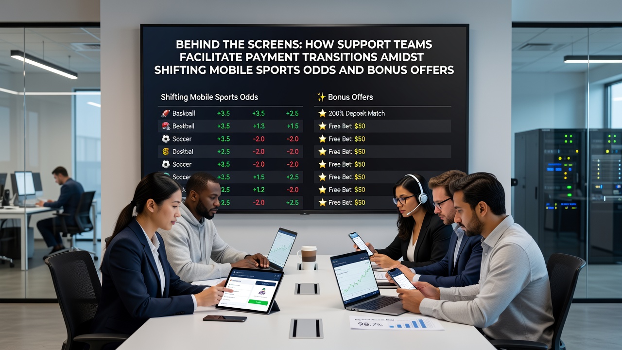 Support team assisting with mobile payment transitions during live sports betting