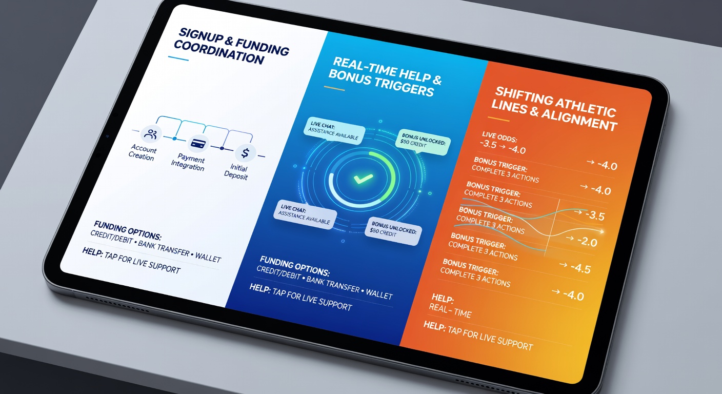Mobile app interface showing integrated signup and deposit flow for sports betting