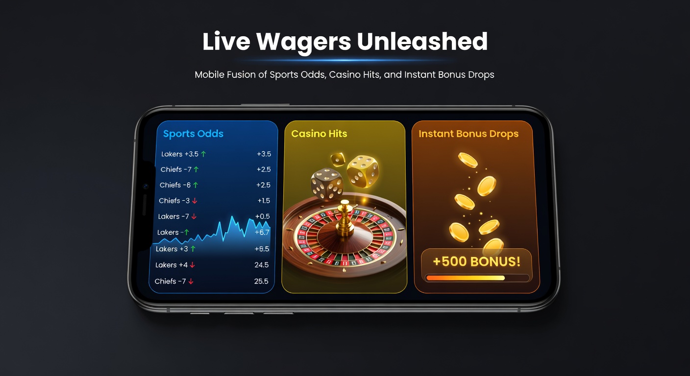 Mobile screen showing live sports odds overlayed with casino games and bonus notifications