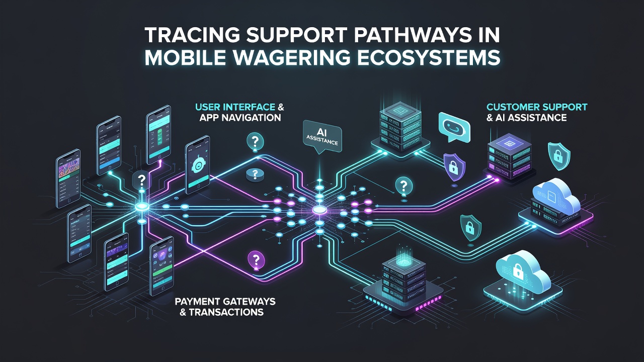 Overview of support pathways in mobile wagering apps showing interconnected chat and account tools